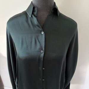 Vince forest green silk blouse